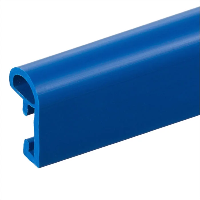 a blue plastic tube with a white background