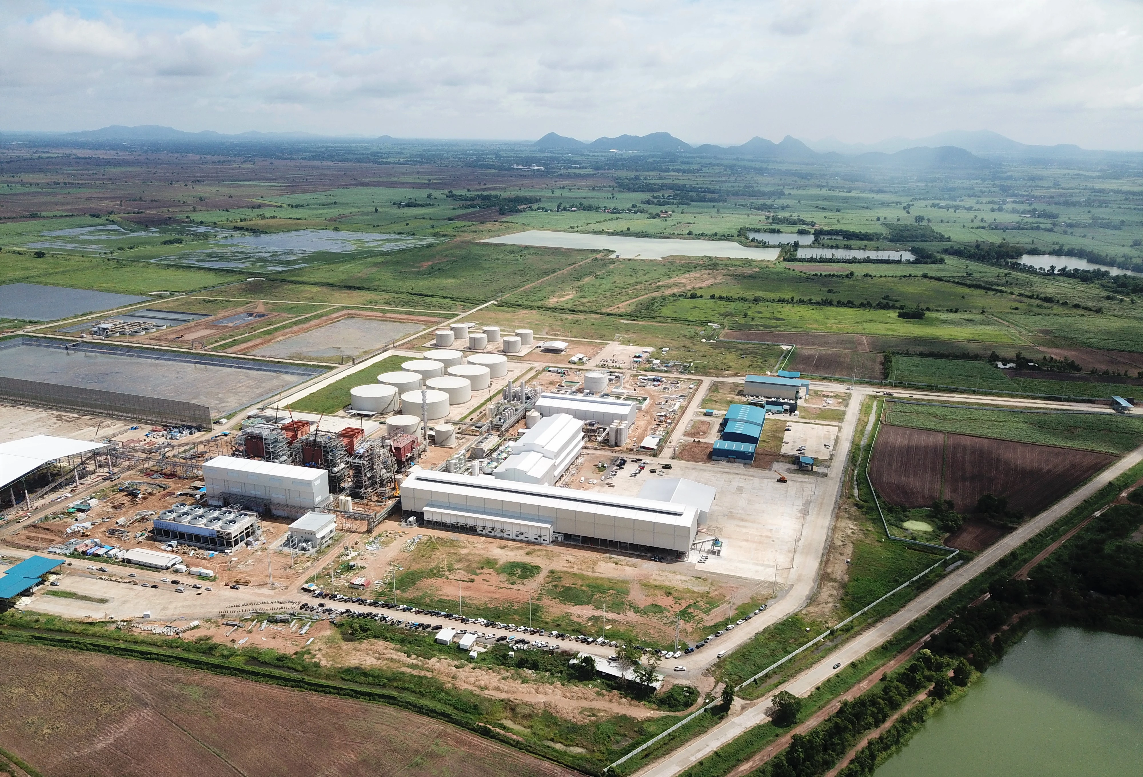 an aerial view of a factory