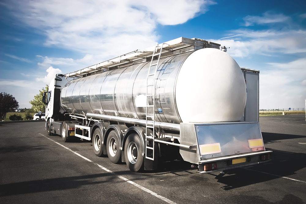 a large silver tanker truck
