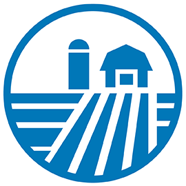 a blue and white logo