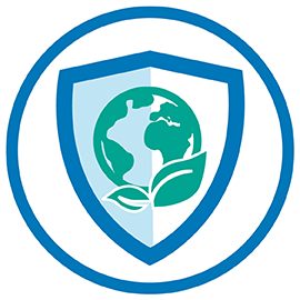 a logo of a shield with a globe and leaves