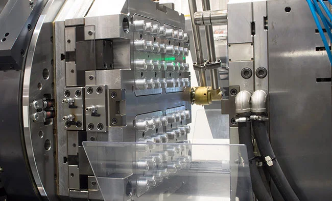 a machine with many metal parts