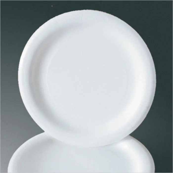 a stack of white plates