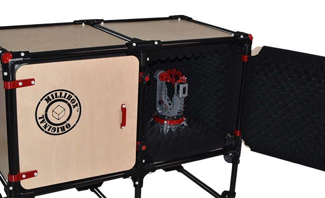 a black and red box with a black and red handle